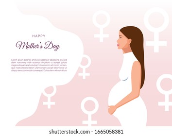 Happy mother's day.Vector illustration of pregnant woman. Made in cartoon style.Happy mothers day. Perfect for banner and web sites