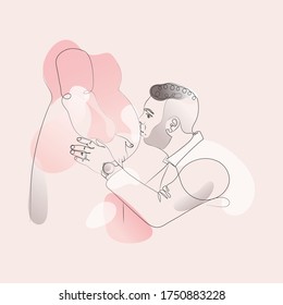 Happy Mother's and Father's Day. Continuous one line drawing of Happy pregnant woman with her husband, silhouette picture of family. Vector illustration.