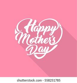 Happy Mothers's Day greeting card. Typographical vector design. Heart shaped flat design.