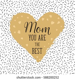 Happy Mothers's Day greeting card, poster with ink hand drawn stains, hearts. Vector background with hand lettering.