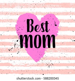 Happy Mothers's Day greeting card, poster with ink hand drawn stains, hearts. Vector background with hand lettering.