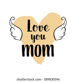 Happy Mothers's Day greeting card, poster with ink hand drawn stains, hearts. Vector background with hand lettering.