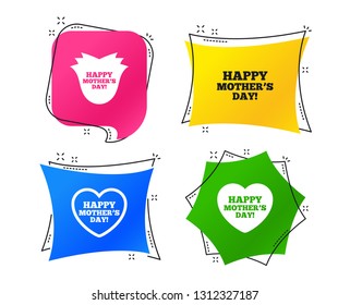 Happy Mothers's Day icons. Mom love heart symbols. Flower rose sign. Geometric colorful tags. Banners with flat icons. Trendy design. Vector