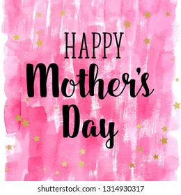 Happy Mothers's Day, I love you so much greeting cards, posters set with pink watercolor stain, hearts. Vector background with hand lettering.