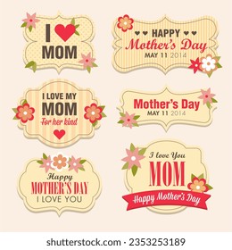 Happy Mothers's Day, I love you so much greeting cards, posters set with ink hand drawn stains, hearts. Vector background with hand lettering.Happy mother's day lettering set with hand written phrases