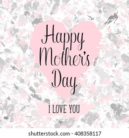 Happy Mothers's Day. I love you greeting card, poster, print painted background. Vector typographical background with ink marble seamless pattern.  