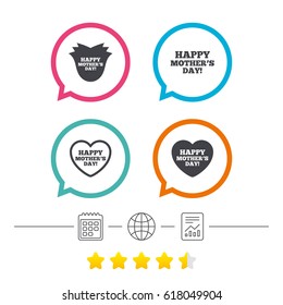 Happy Mothers's Day. Mom love heart symbols. Flower rose sign. Calendar, internet globe and report linear icons. Star vote ranking. Vector
