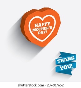 Happy Mothers's Day sign icon. Mom symbol. White icon on orange 3D piece of wall. Carved in stone with long flat shadow. Vector