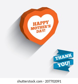 Happy Mothers's Day sign icon. Mom symbol. White icon on orange 3D piece of wall. Carved in stone with long flat shadow. Vector