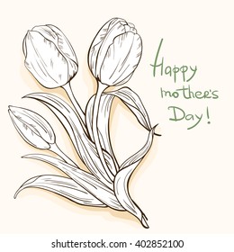 Happy Mothers's Day tulips design, vintage bouquet, vector illustration