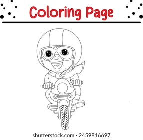 happy motorcyclist coloring book page for kids.