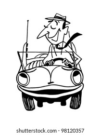 Happy Motorist 2 - Retro Clipart Illustration