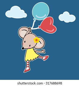 Happy mouse with balloon