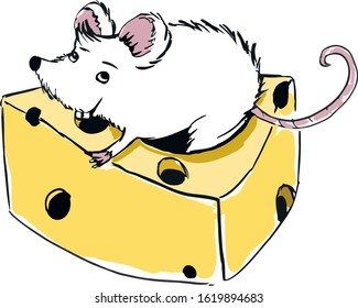 HAPPY MOUSE WITH CHEESE VECTOR