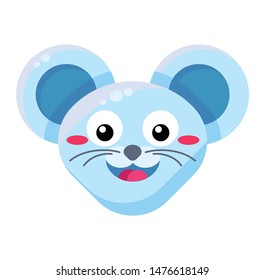 Happy mouse emoji flat illustration. 2020 year mascot. Social media cartoon sticker with blush