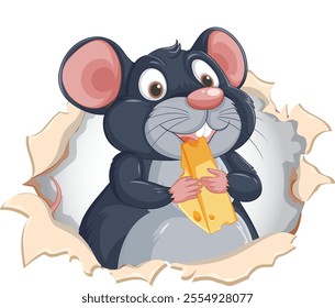 A happy mouse holding a piece of cheese