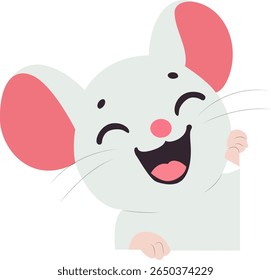 Happy Mouse Peeking Corner hand drawn