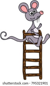 Happy mouse with wooden ladder
