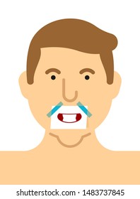 Happy mouth Sticker on face. Smiling guy face. Vector illustration