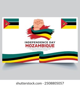 Happy Mozambique independence Day Banner and hand flag design vector