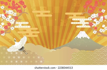Happy Mt. Fuji Japanese style background illustration