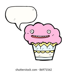 happy muffin cartoon with speech bubble