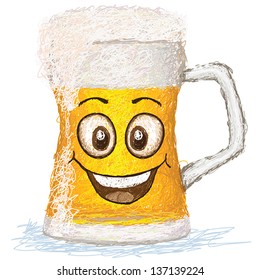 happy mug of beer cartoon character smiling.