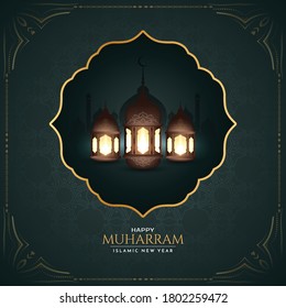 Happy Muharram background design with lanterns