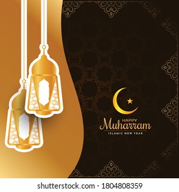 Happy Muharram background design with lanterns