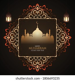 Happy Muharram background design with mosque