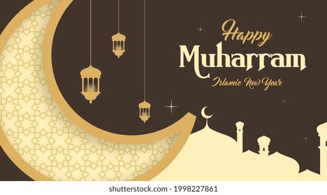 Happy Muharram background illustration vector. Muharram is the first month in the Islamic calendar. 