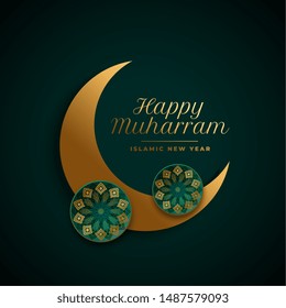 happy muharram background with islamic moon decoration