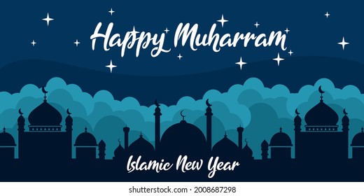 Happy muharram background with silhouette design