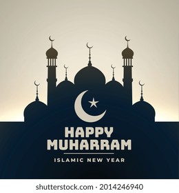 happy muharram festival card with mosque design