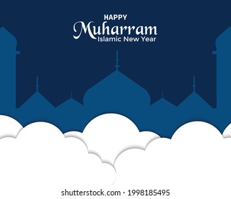 Happy Muharram Greeting Card Mosque Cloud Vector