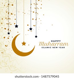 happy muharram greeting with moon and star background