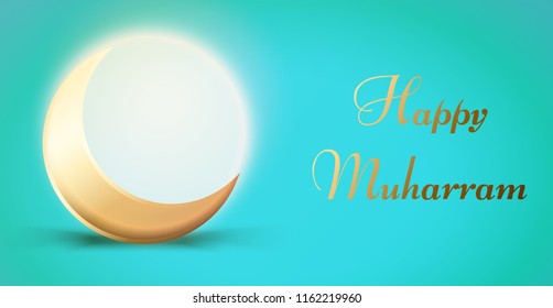 Happy muharram hajj religion celebration day banner template. Feast night logo islamic new year ramadan. Arabic light theme mubarak ied background calligraphy. Vector art moon month holy spiritual.
