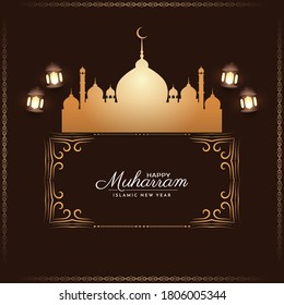 Happy Muharram Islamic background design with mosque