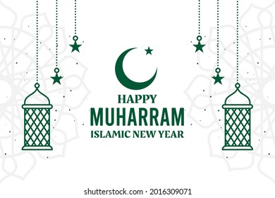Happy Muharram Islamic Hijri New Year background. Lantern vector illustration. Muslim community festival background banner template .
