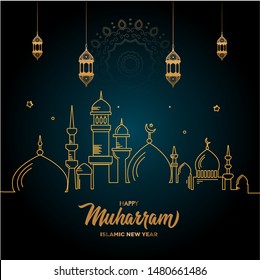 Happy Muharram islamic new year simpel design, free vector