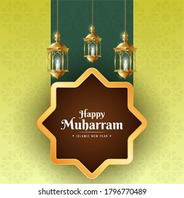 Happy Muharram, Islamic new year greeting card with lantern, illustration vector 