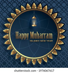 Happy Muharram, the Islamic New Year, new Hijri year design with gold pattern on paper color backgroung 