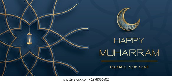 Happy Muharram, the Islamic New Year, new Hijri year design with gold pattern on paper color backgroung 