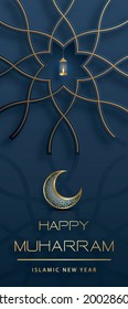 Happy Muharram, the Islamic New Year, new Hijri year design with gold pattern on paper color backgroung 
