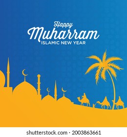 happy muharram islamic new year festival background. good for banner, background, greeting card, wallpaper, template, flyer, post