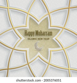 Happy Muharram, the Islamic New Year, new Hijri year design with gold pattern on paper color backgroung 