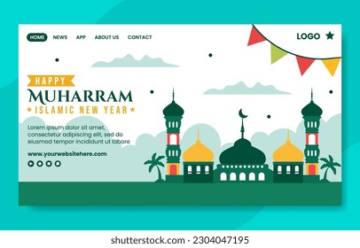 Happy Muharram Islamic New Year Social Media Landing Page Flat Cartoon Hand Drawn Template Illustration