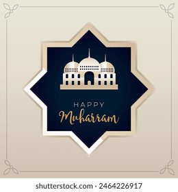 Happy Muharram Islamic New Year background features a beautifully designed New Year greeting card with a mosque silhouette, creating a serene and reflective atmosphere for the sacred occasion.