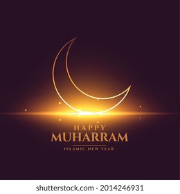 happy muharram shiny card design with crescent moon