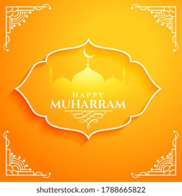 happy muharram yellow orange traditional background design